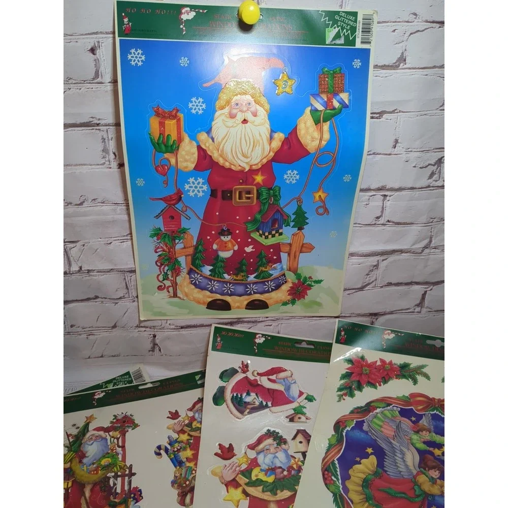 Vintage Lot of Christmas Holiday Window Static Cling 8 Sheets New & Used